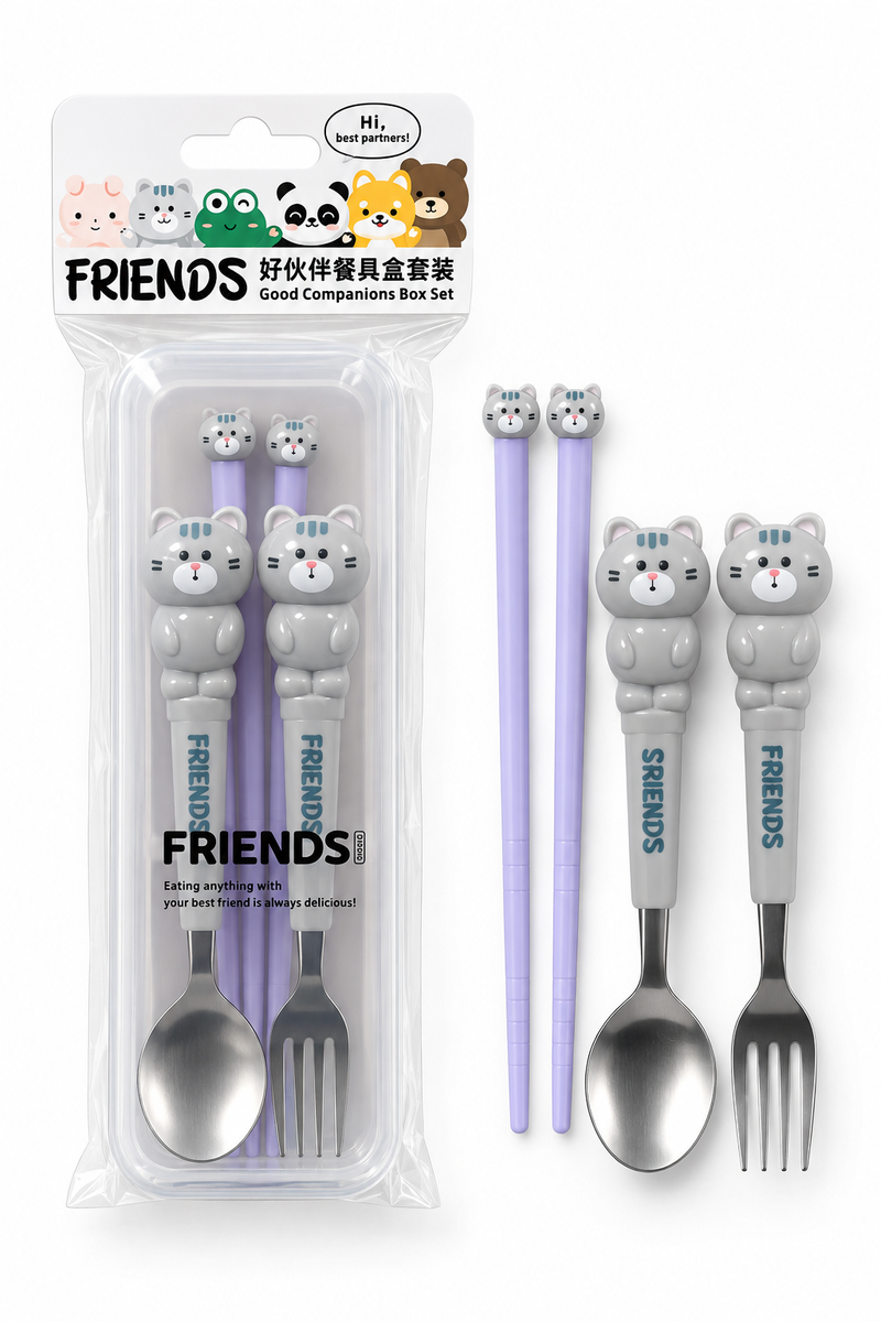Karakter Figürlü 3’lü Çatal Kaşık ve Chopstick Seti Model 3